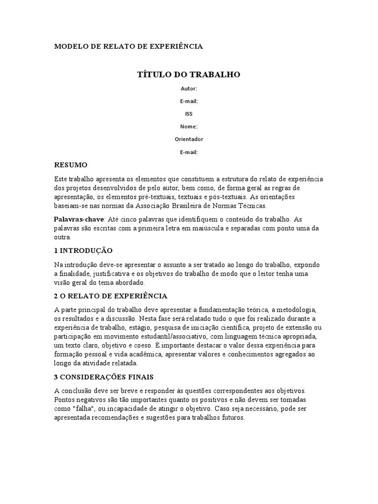 Modelo de Relato de Experiência Profissional | PDF | Science | Informação