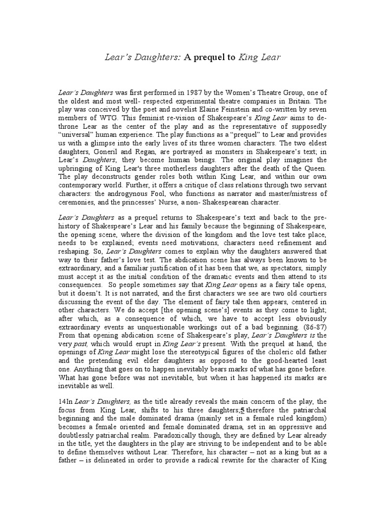 Lear's Daughters: A Feminist Prequel | PDF | King Lear