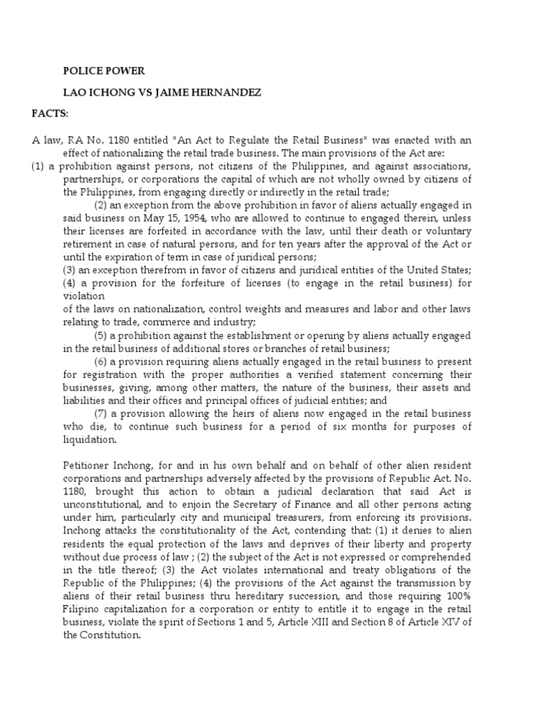 Police Power PDF Due Process Clause Equal Protection Clause