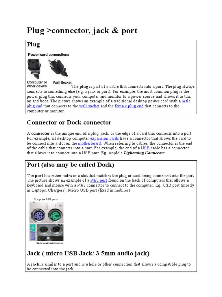 What Is The Difference Between A Connector, Jack, Plug, and Port PDF