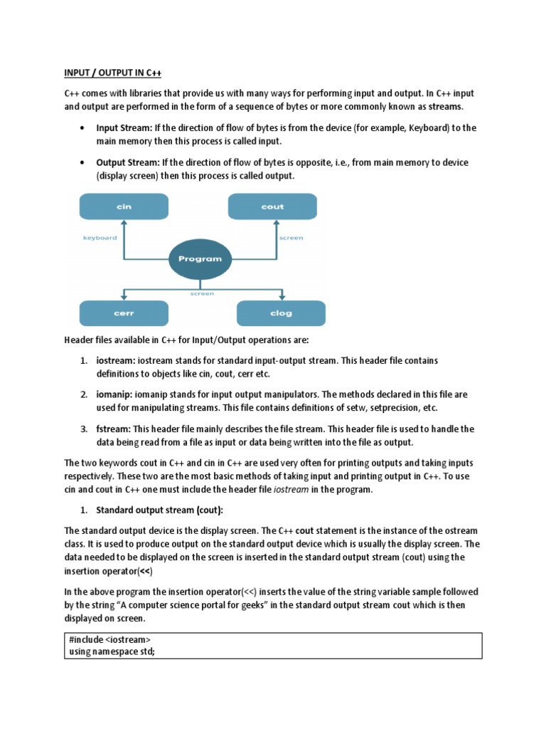 Input Output in C++ PDF | PDF | Control Flow | Input/Output