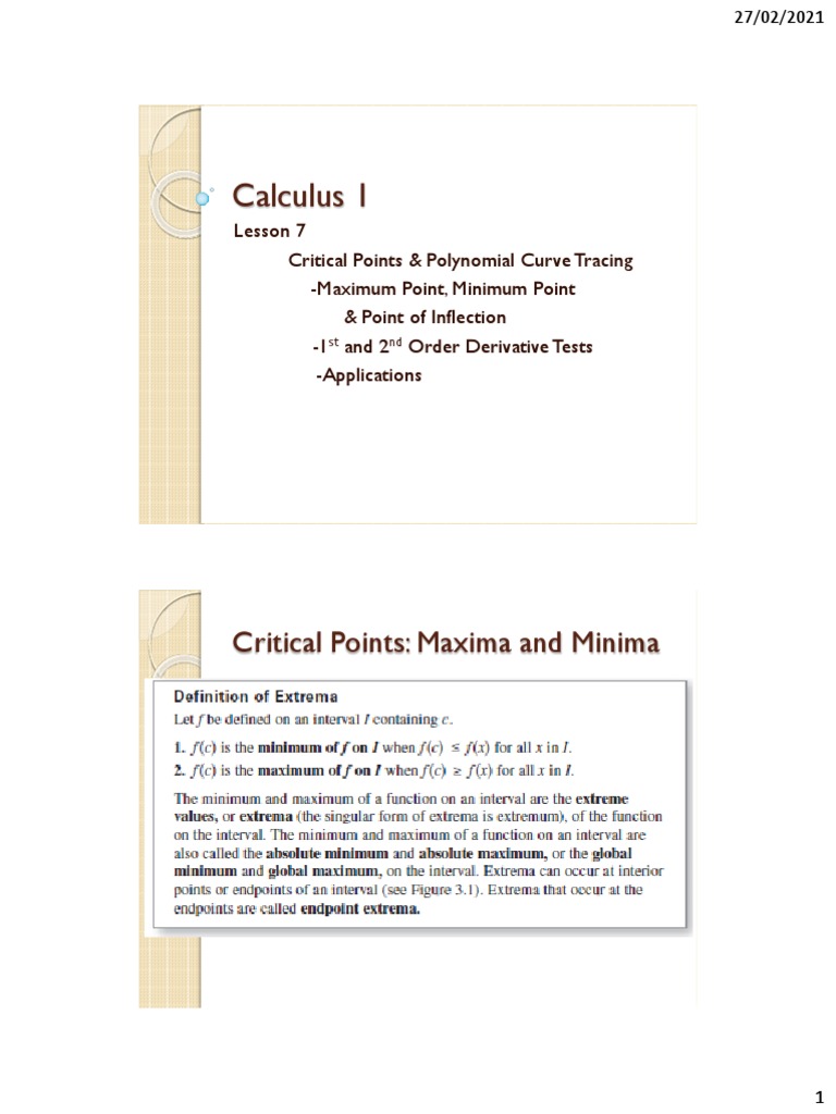 Critical Points in Calculus | PDF | Maxima And Minima | Applied Mathematics