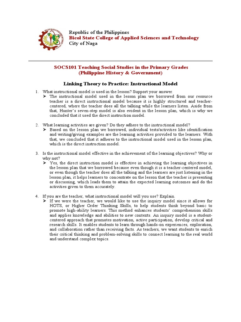 Linking Theory To Practice Instructional Model (SOCS101) Download