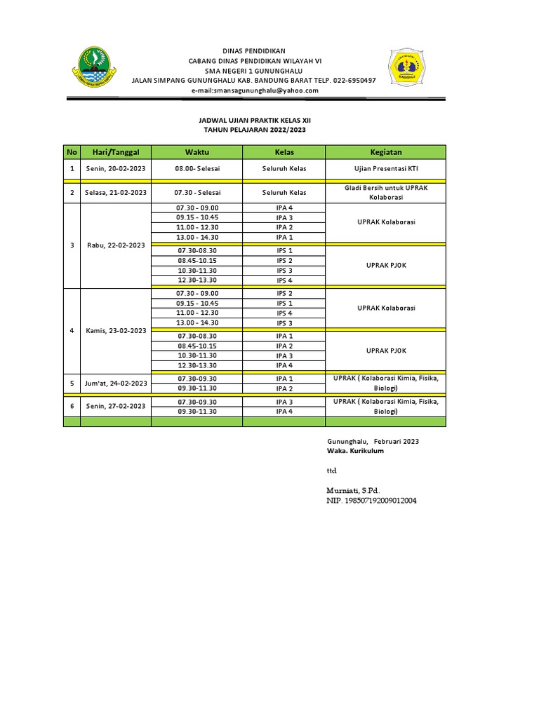 Jadwal Ujian Praktik Kelas 12 Pdf Pdf