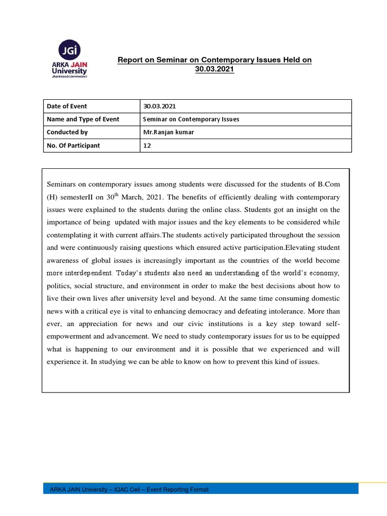 Seminar On Contemporary Issues PDF PDF