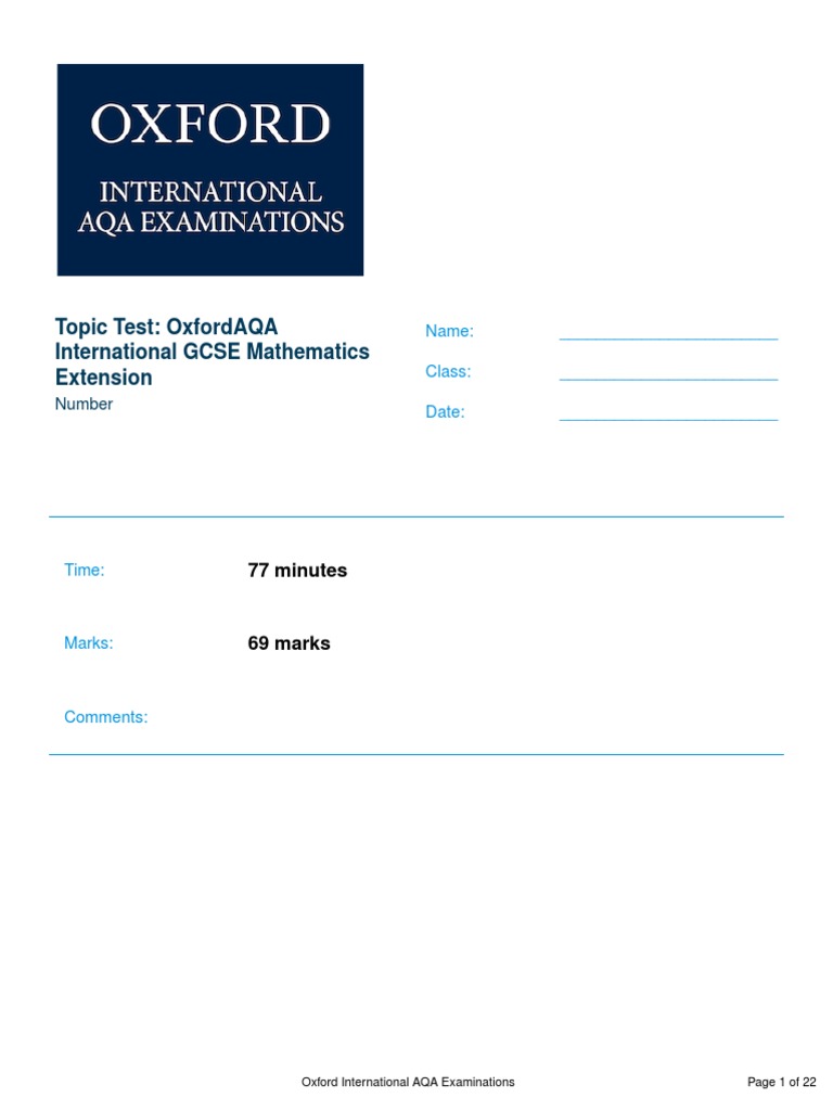 OxfordAQA International GCSE Math Test | PDF