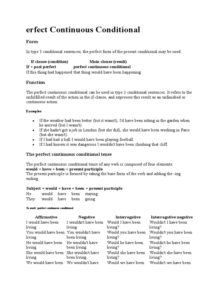 Erfect Continuous Conditional | Download Free PDF | Perfect (Grammar ...