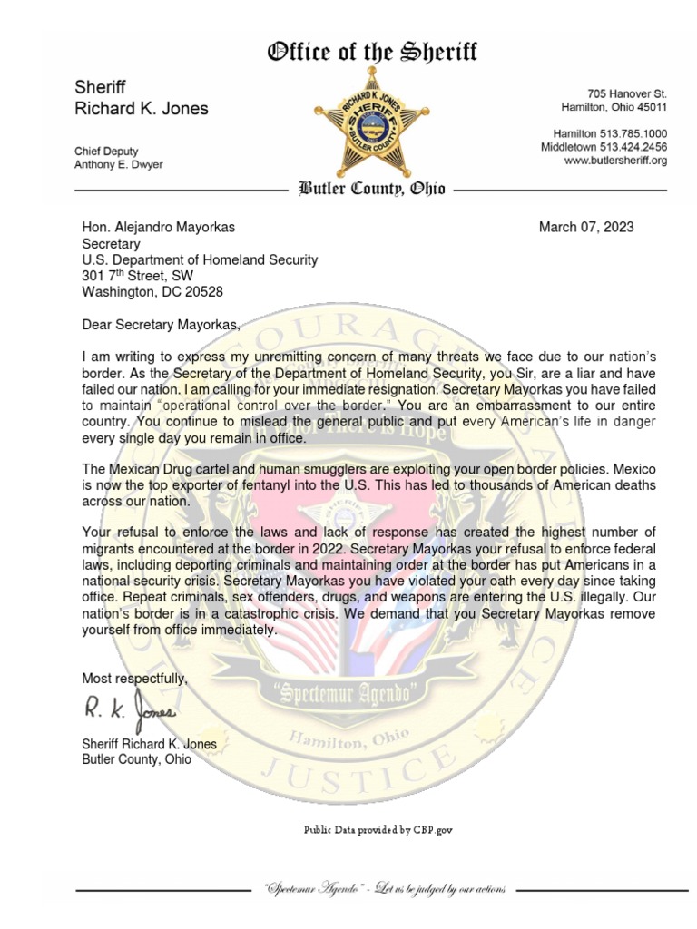 Letter To Homeland Security Secretary PDF