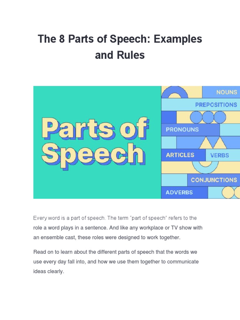The 8 Parts of Speech PDF PDF Part Of Speech Noun