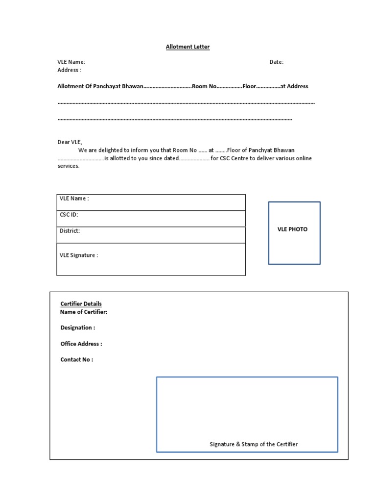 Allotment Letter Sample PDF PDF