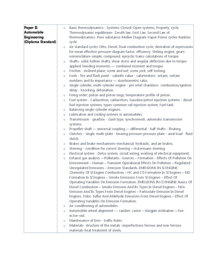 Diploma in Automobile Engineering Syllabus | PDF | Engines | Diesel Engine