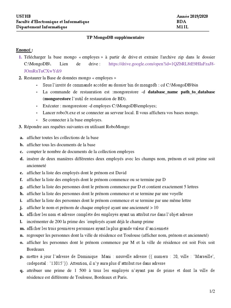 TP MongoDB : Gestion des employés | PDF | MongoDB | Informatique