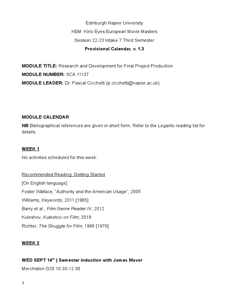 2022-23 SCA11137 Research Development Module Calendar | PDF