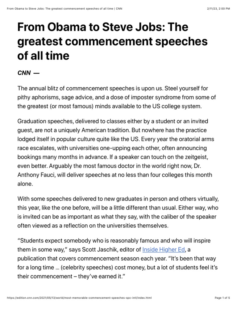 Inspiring Guidance A Summary of Memorable Commencement Speeches from