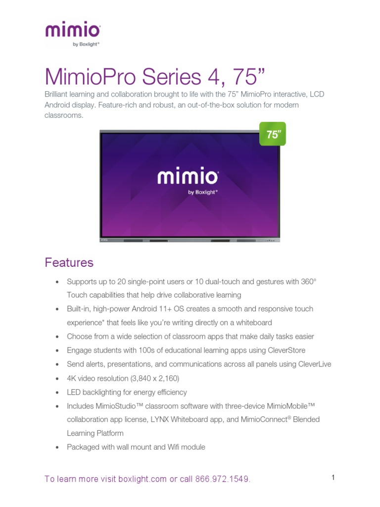 Mimiopro 754 Specsheet Pdf Display Resolution Microphone