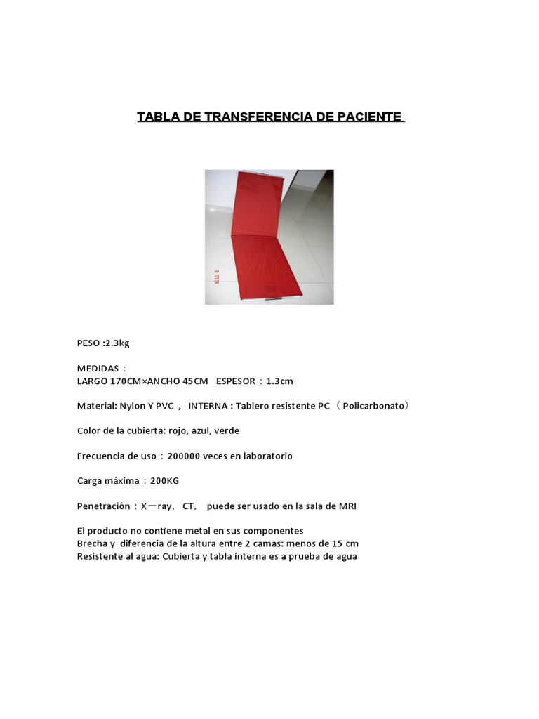 Tabla de Transferencia de Paciente | PDF