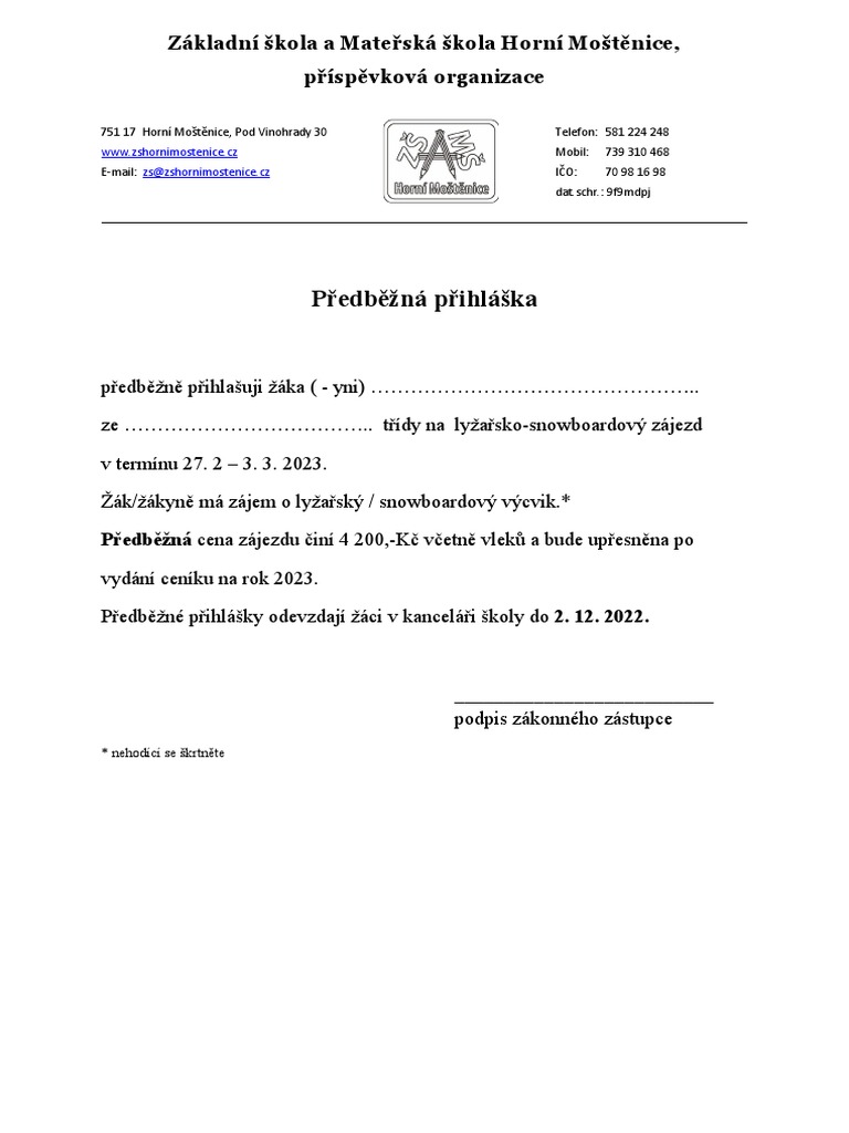 Predbezna Prihlaska | PDF