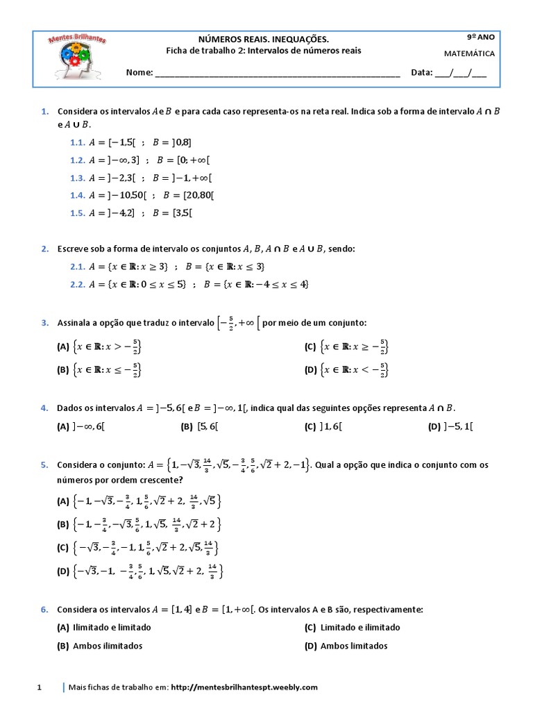 1 Ft2 Intervalos De Números Reais Ii Pdf Número Real Matemática