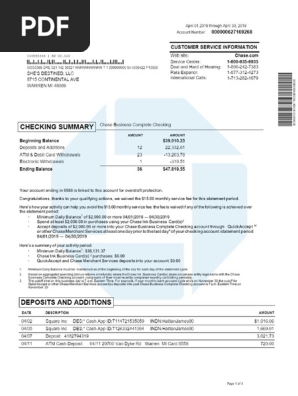 Chase Bank Checking Statement