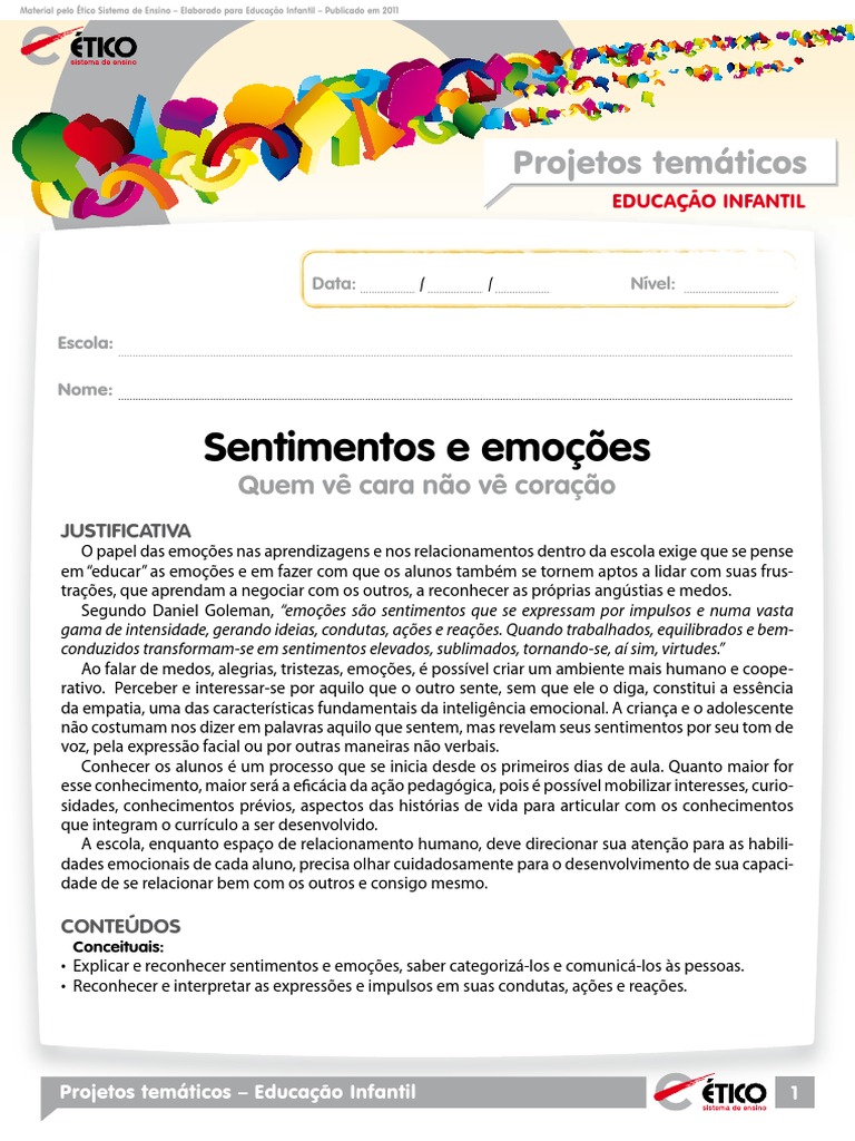 Sentimentos e Emoções Quem Vê Cara Não Vê Coração | PDF | Emoções ...