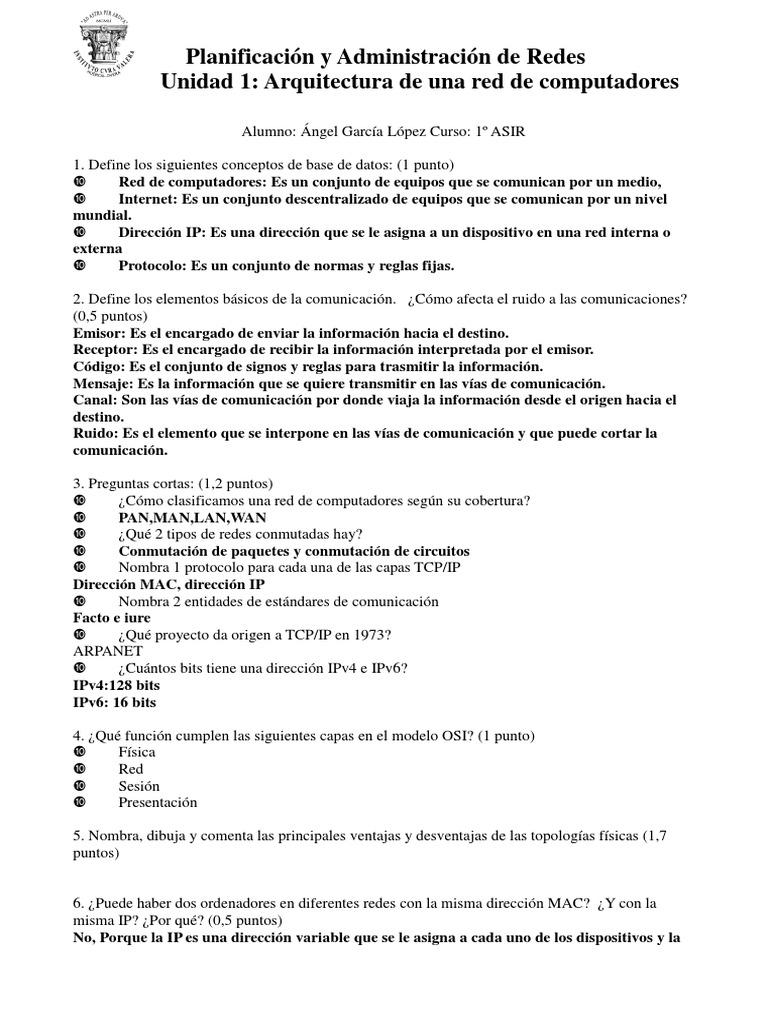 Examen Redes | PDF | Protocolos de internet | Red de computadoras