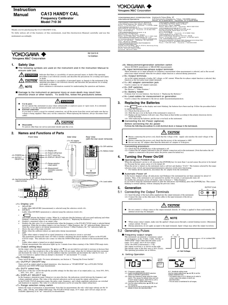 CA13 Handy Calibrator Operation Manual | PDF | Switch | Hertz
