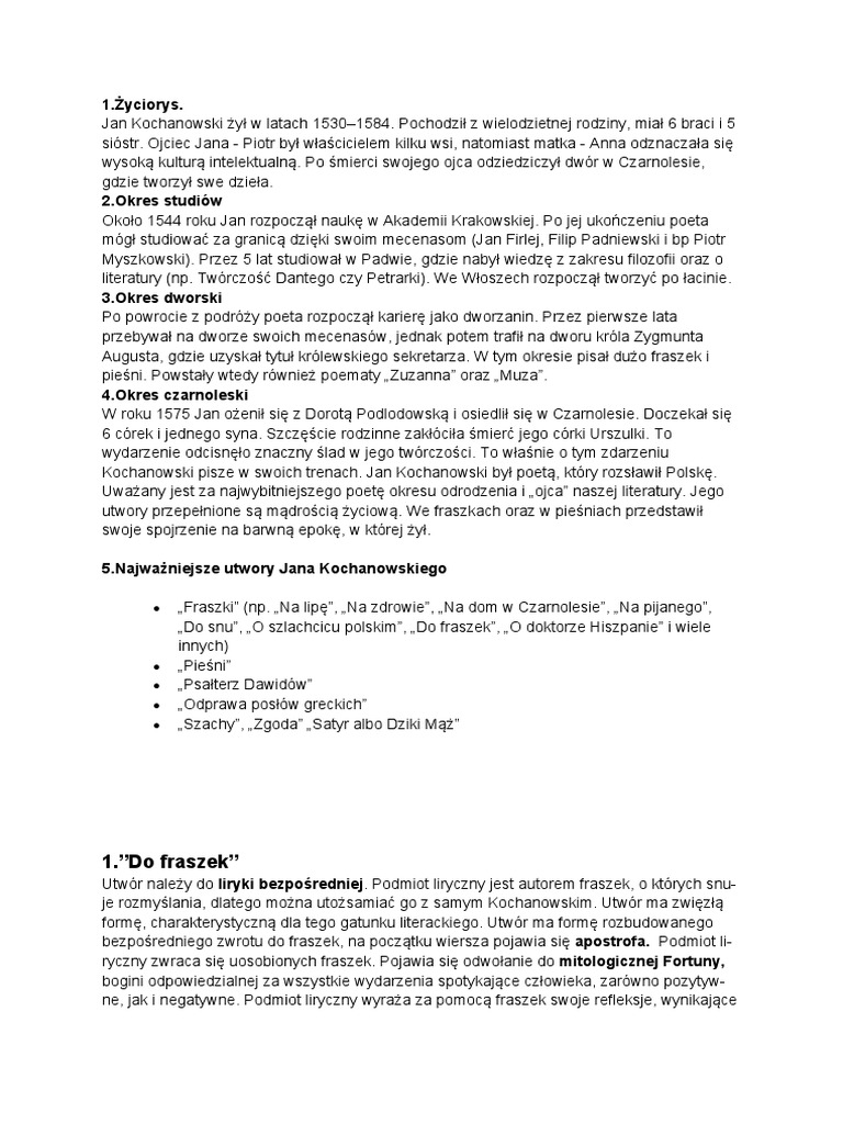 Jan Kochanowski Człowiek Boże Igrzysko Tekst
