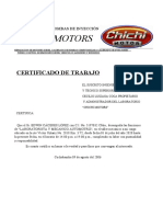 Chichi Motors: Certificado de Trabajo