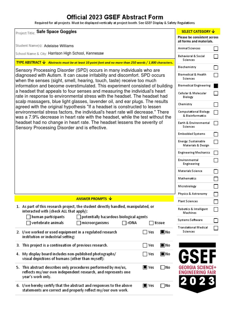 GSEF 2023 Abstract Submission Guide | PDF | Senses | Science