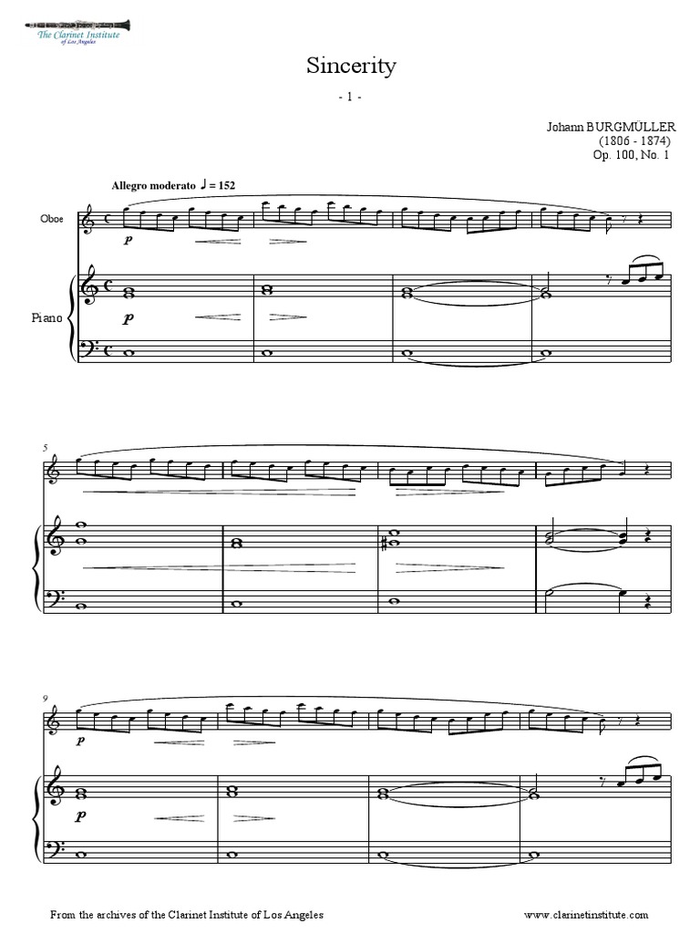 Institute) Burgmuller Op100 01 Sincerity Oboe PDF PDF