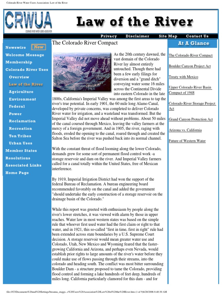Law of The River The Colorado River Compact PDF Colorado River Water