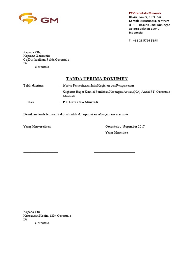 Tanda Terima Dokumen | PDF