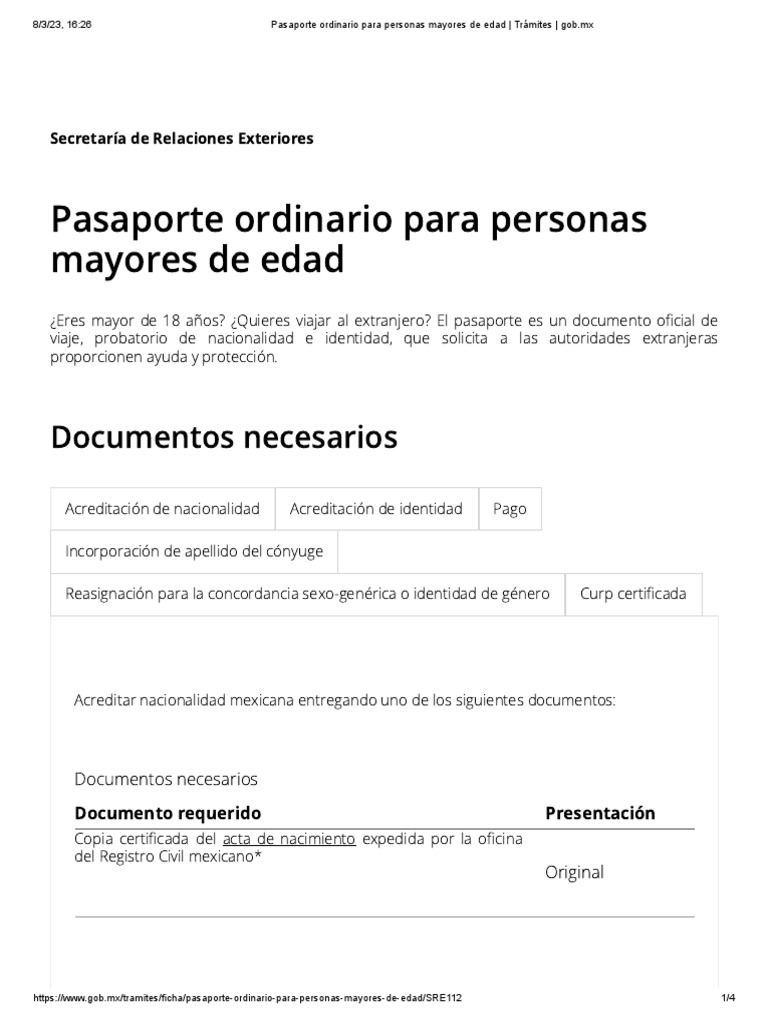 Pasaporte Ordinario para Personas Mayores de Edad - Trámites - Gob - MX ...