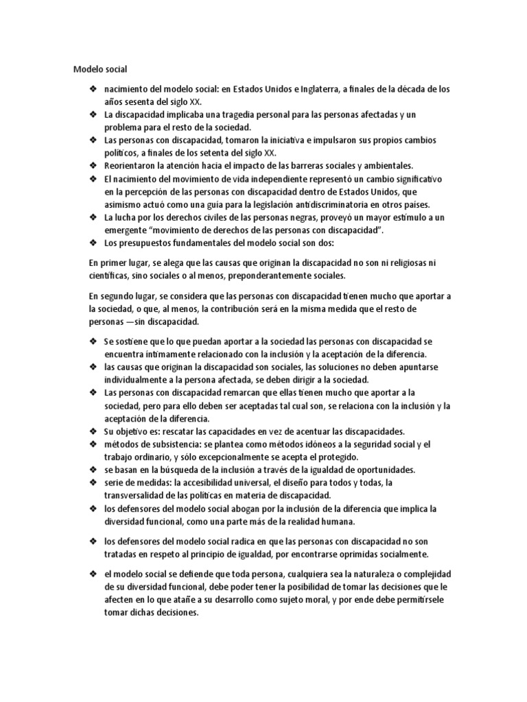 Modelo Social de Discapacidad: Inclusión y Derechos | PDF | Invalidez ...