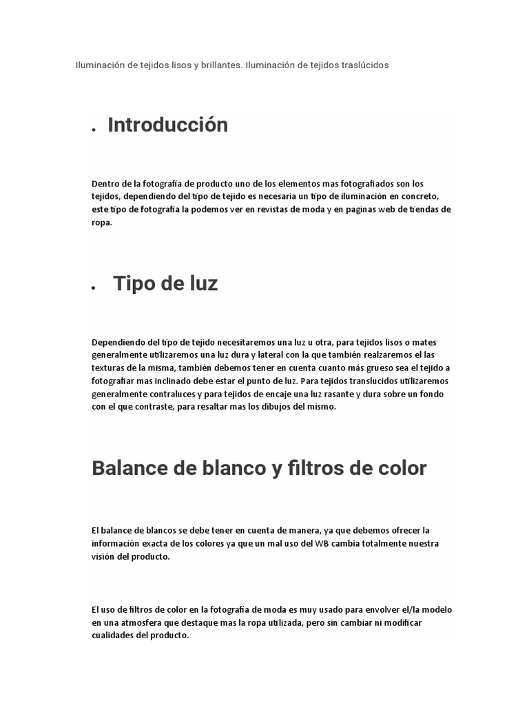 Iluminación Efectiva para Tejidos en Fotografía | PDF
