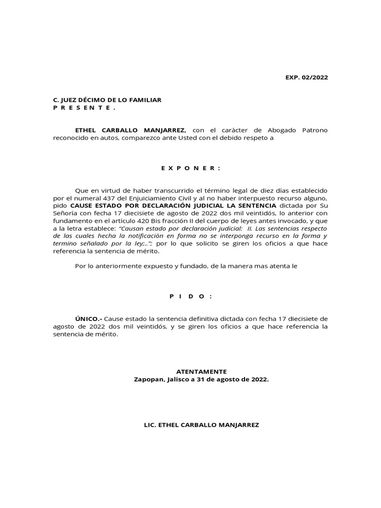 Causa Estado Sentencia Familiar | PDF