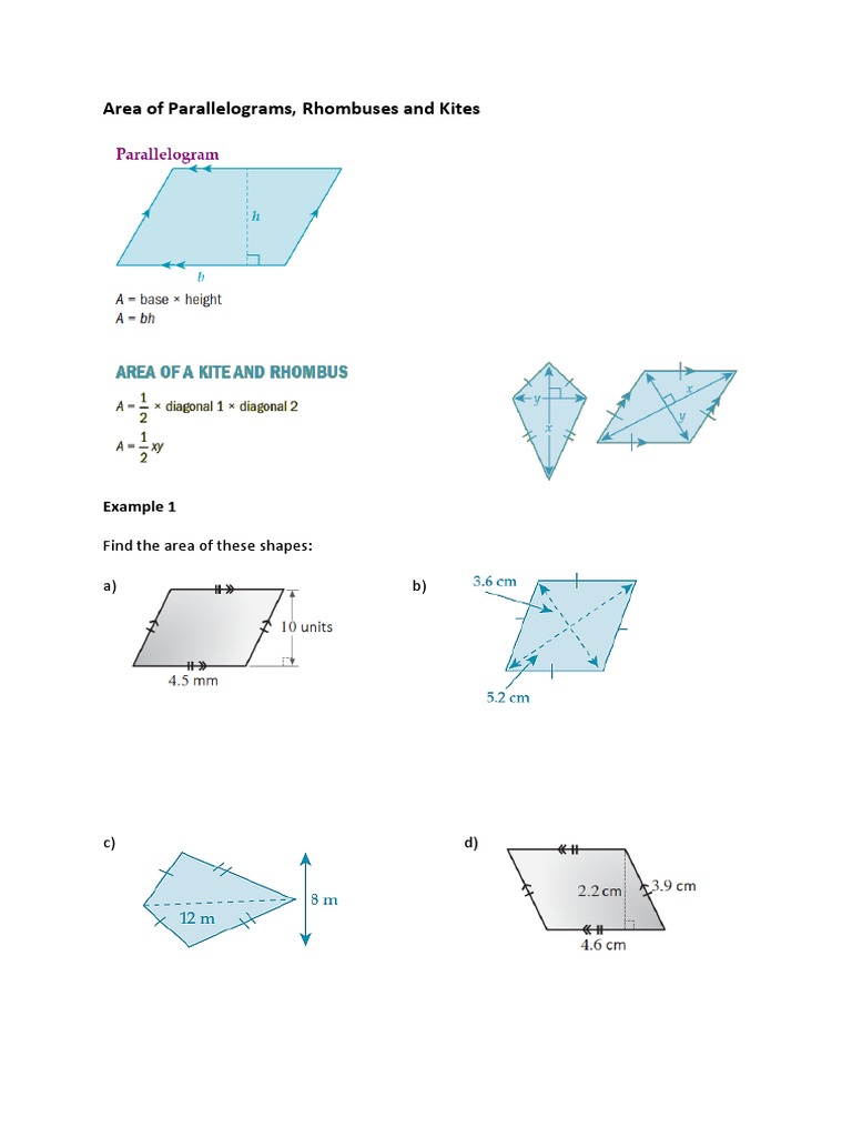 Area of Parallelograms, Rhombuses and Kites PDF