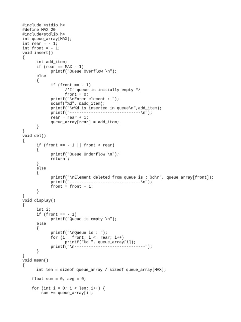 Queue Operations in C Implementing a MenuDriven Program to Insert