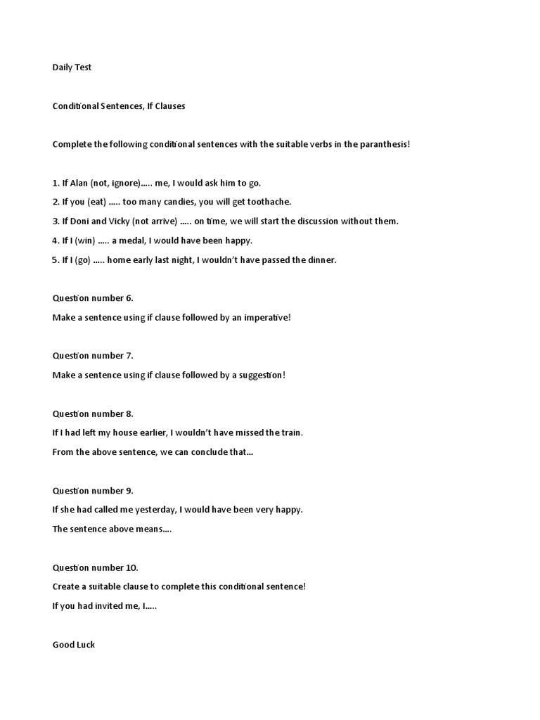 Conditional Sentences Practice Exercise | PDF