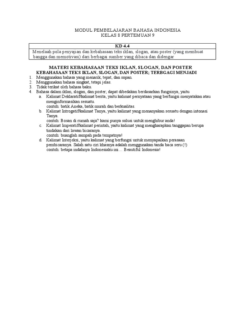 Modul Pembelajaran Bahasa Indonesia 9 Pdf