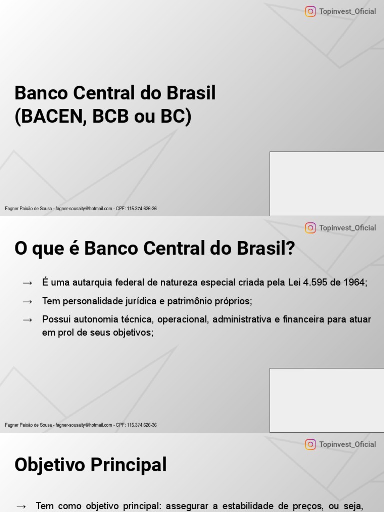 A007 - Bacen - Banco Central Do Brasil | PDF | Economias | Governo