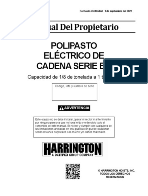 Harrington Hoists  Polipasto eléctrico SEQ -Monofásico
