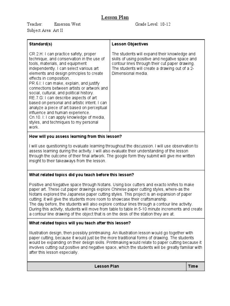 Cut Paper Drawing Lesson Plan PDF Learning Cognitive Science