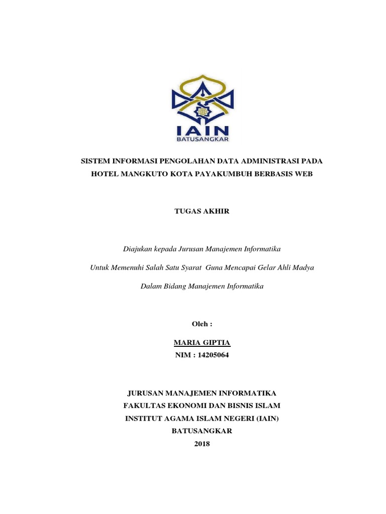 Sistem Informasi Hotel Mangkuto Payakumbuh | PDF