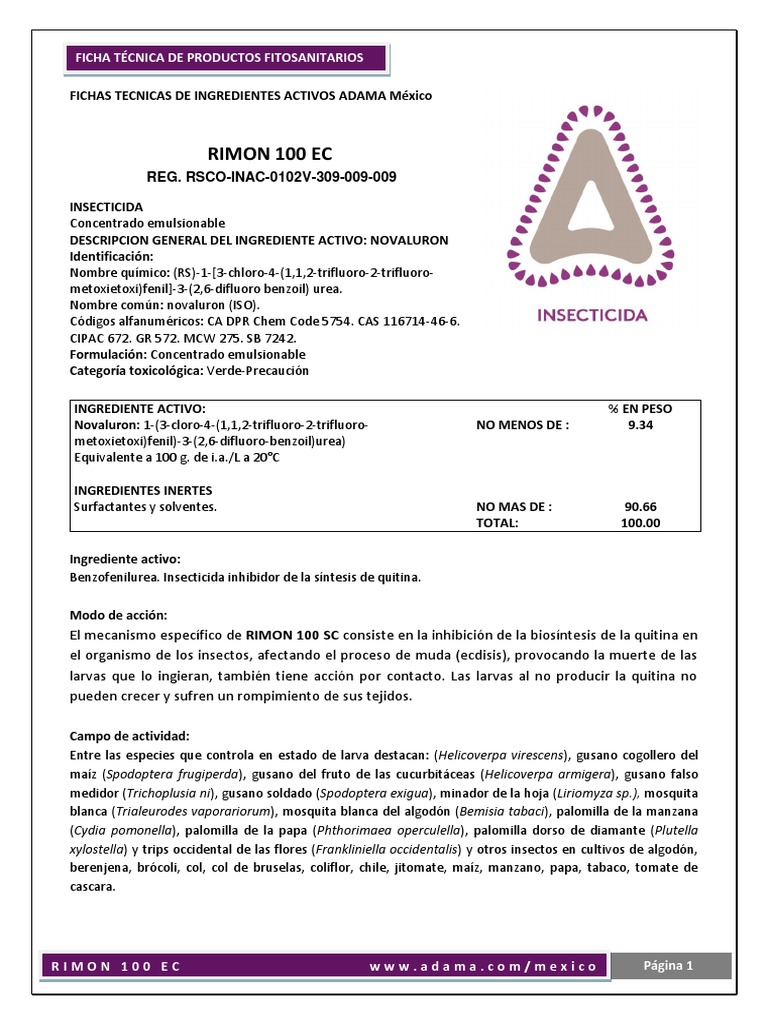 Rimon 100 EC: Insecticida Novaluron | PDF | Pesticida | Agua
