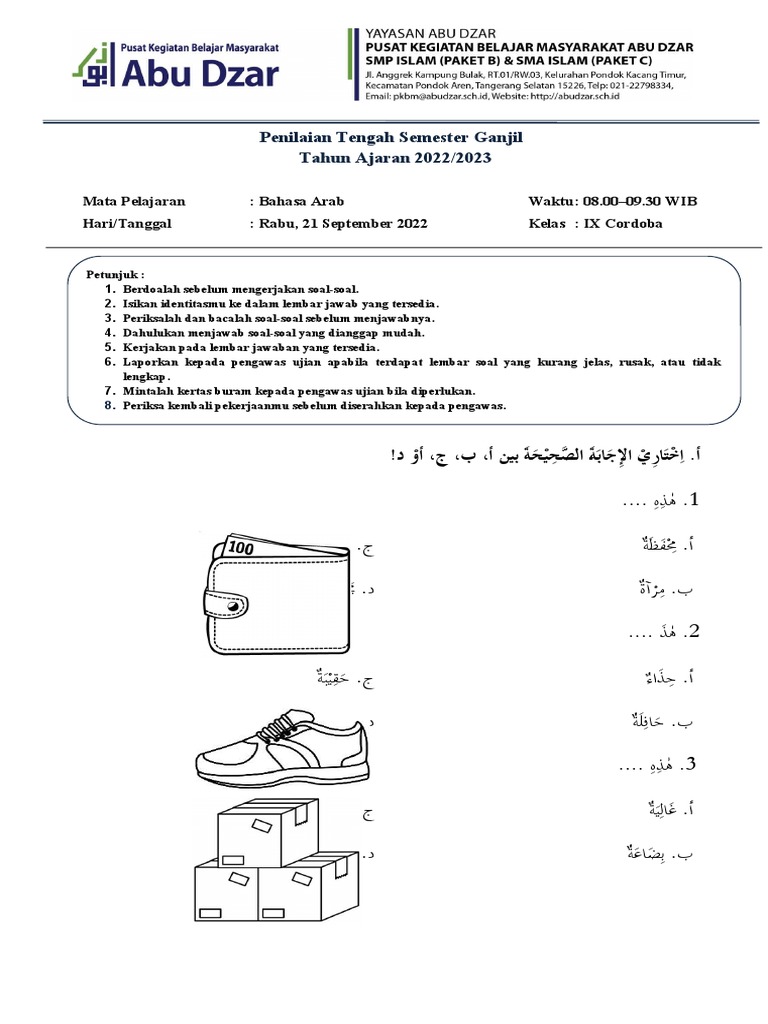 Soal UTS Bahasa Arab Kelas 9 | PDF