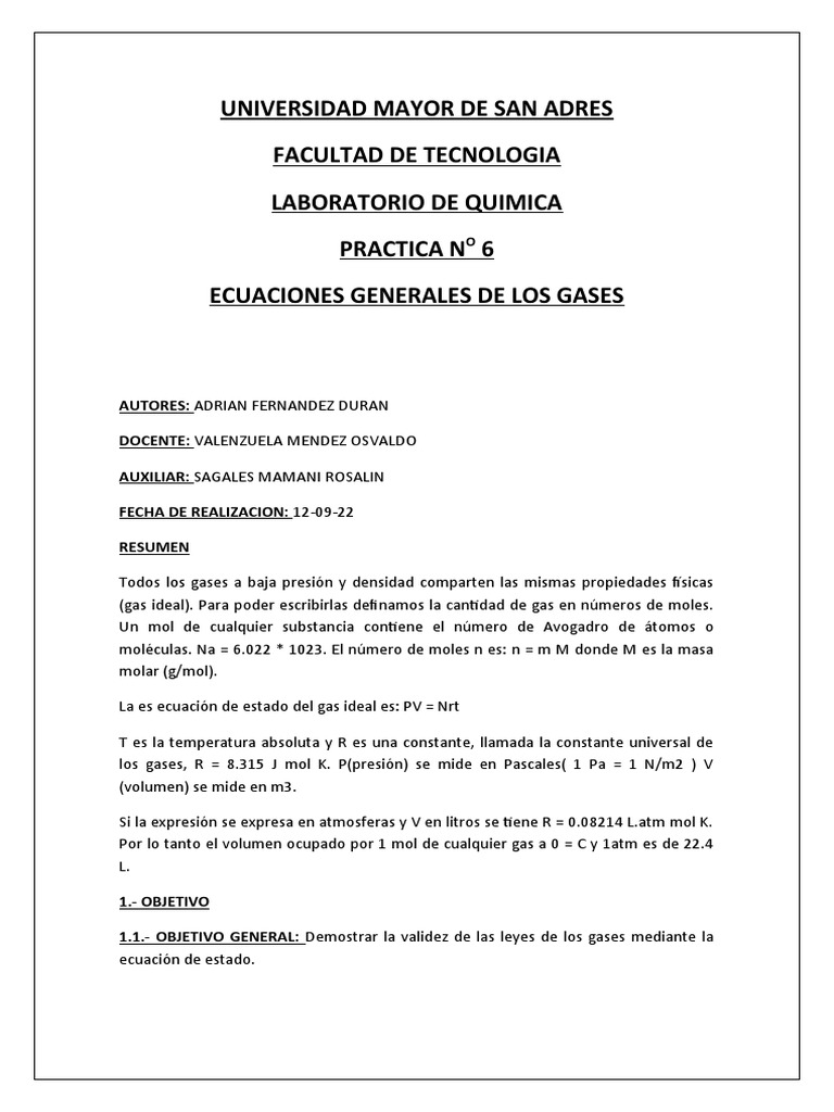 Ecuaciones Generales de los Gases | PDF | Gases | Mole (Unidad)