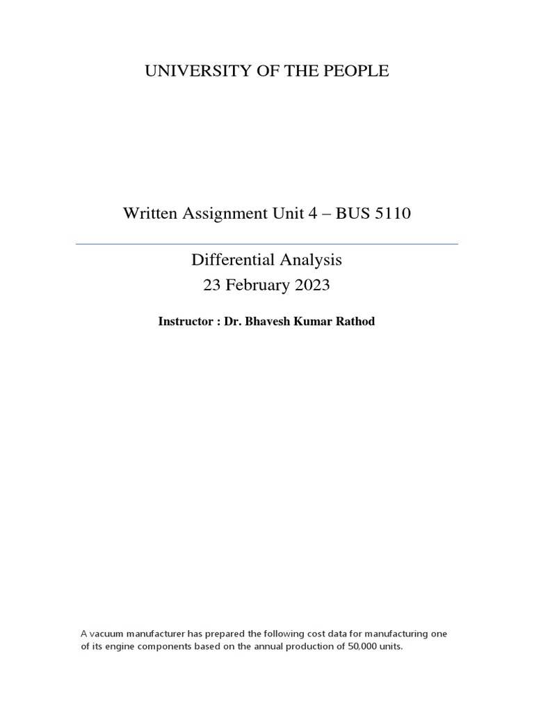 Written Assignment Unit 4 BUS 5110 | PDF | Cost | Cost Of Goods Sold