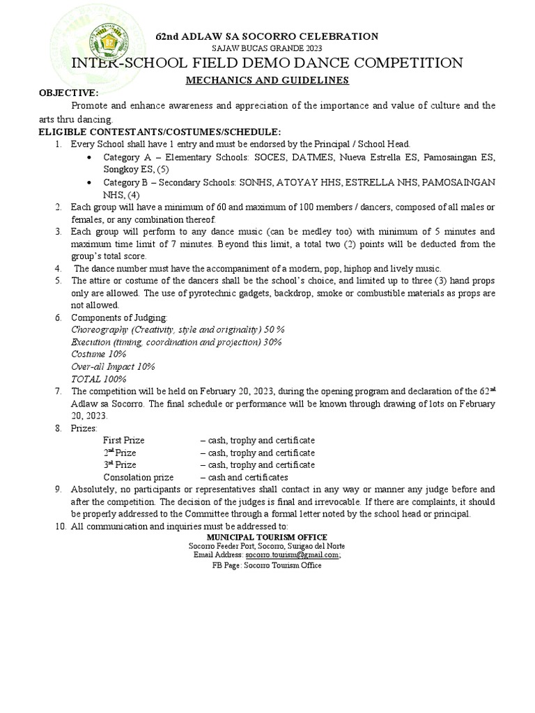 Socorro 2023 Inter-School Dance Rules | PDF | Dances | Entertainment