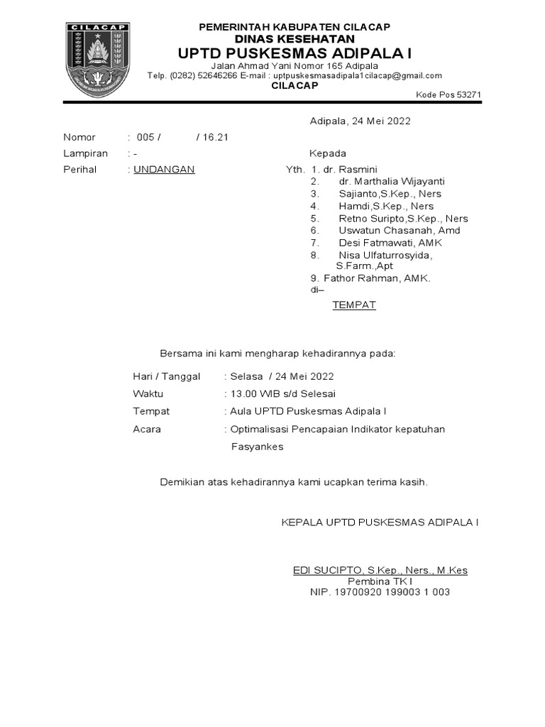 Undangan Pertemuan Rapat | PDF